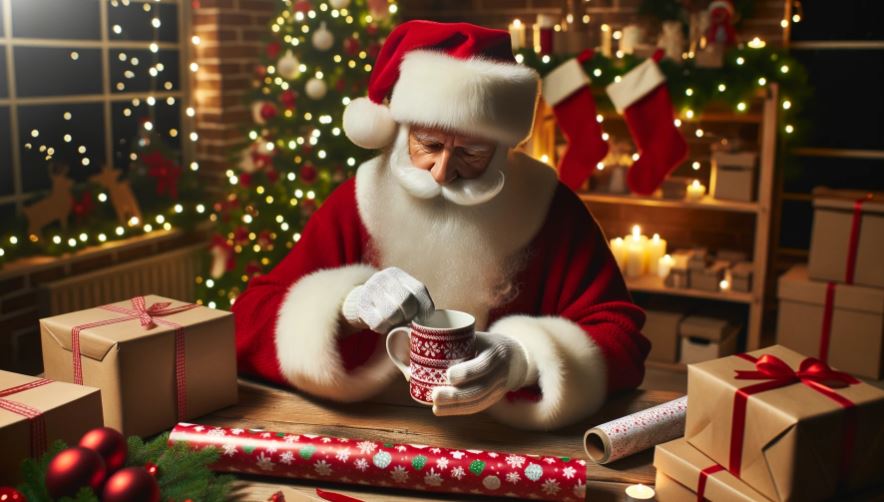 Santa holding a cup