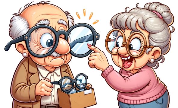 Comic of grandma and grandpa with large eye glasses