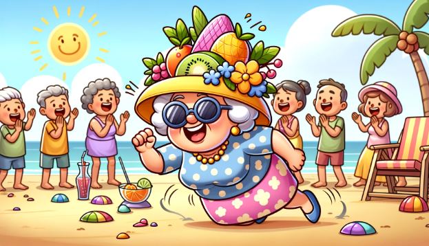 Cartoon of Grandma on a Beach