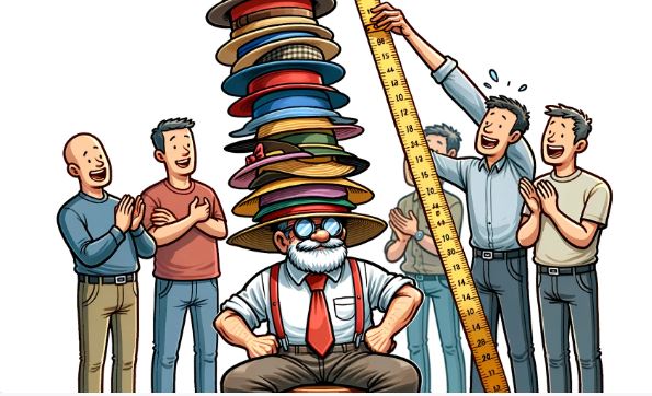 Comic of an old man wearing a lot of hats.